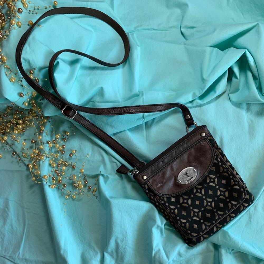 Fossil Crossbody Leather And Canvas Bag - image 1